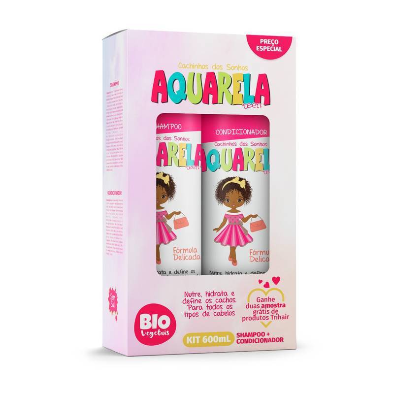Kit Shampoo + Condicionador Aquarela Teen Cachinhos dos Sonhos Biovegetais - 300ml - Trihair Cosméticos